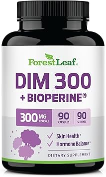 ForestLeaf DIM Supplement - 300mg DIM Estrogen Supplement for Women/Men - Diindolylmethane with BioPerine Black Pepper - Support for Detox, Metabolism, Hormone Balance & Menopause - 90 Caps