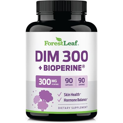 ForestLeaf DIM Supplement - 300mg DIM Estrogen Supplement for Women/Men - Diindolylmethane with BioPerine Black Pepper - Support for Detox, Metabolism, Hormone Balance & Menopause - 90 Caps