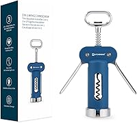 KITCHENDAO 3-in-1 Luxury Wing Corkscrew Wine Opener with Foil Cutter, Beer Opener & Non-Stick Self-Centering Screw (Blue)
