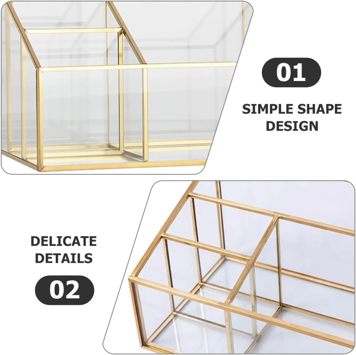 Glass Cosmetic Display Case Gold Trim, Large Capacity Makeup Organizer for Vanity, Lipstick, Jewelry, Makeup Brush, Eyeliner Holder,