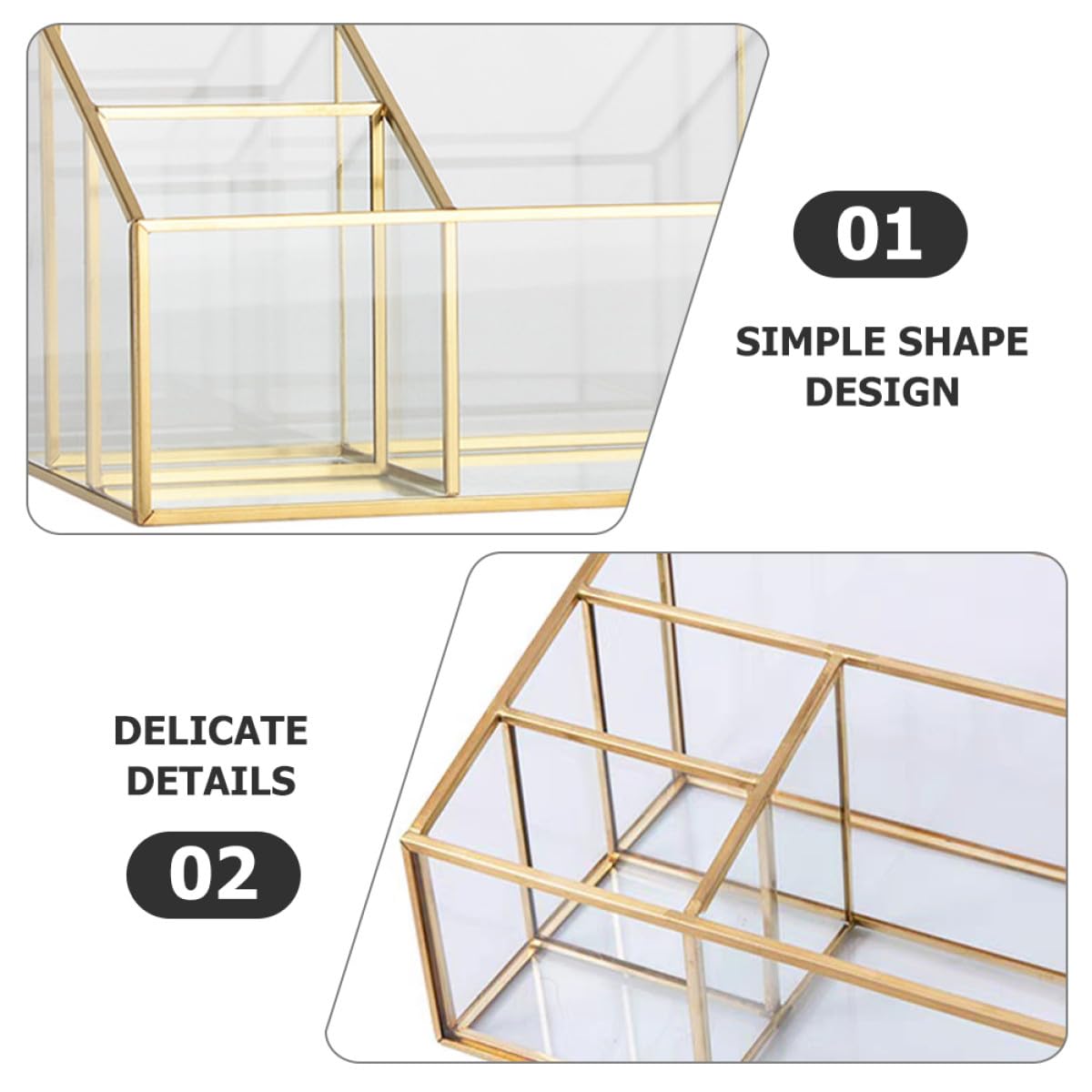 Ipetboom Scatola Portaoggetti per Trucco in Vetro Trasparente Struttura in Metallo Organizzatore Compatto per Cosmetici e Porta Pennelli da Scrivania Contenitore per Rossetti e Accessori