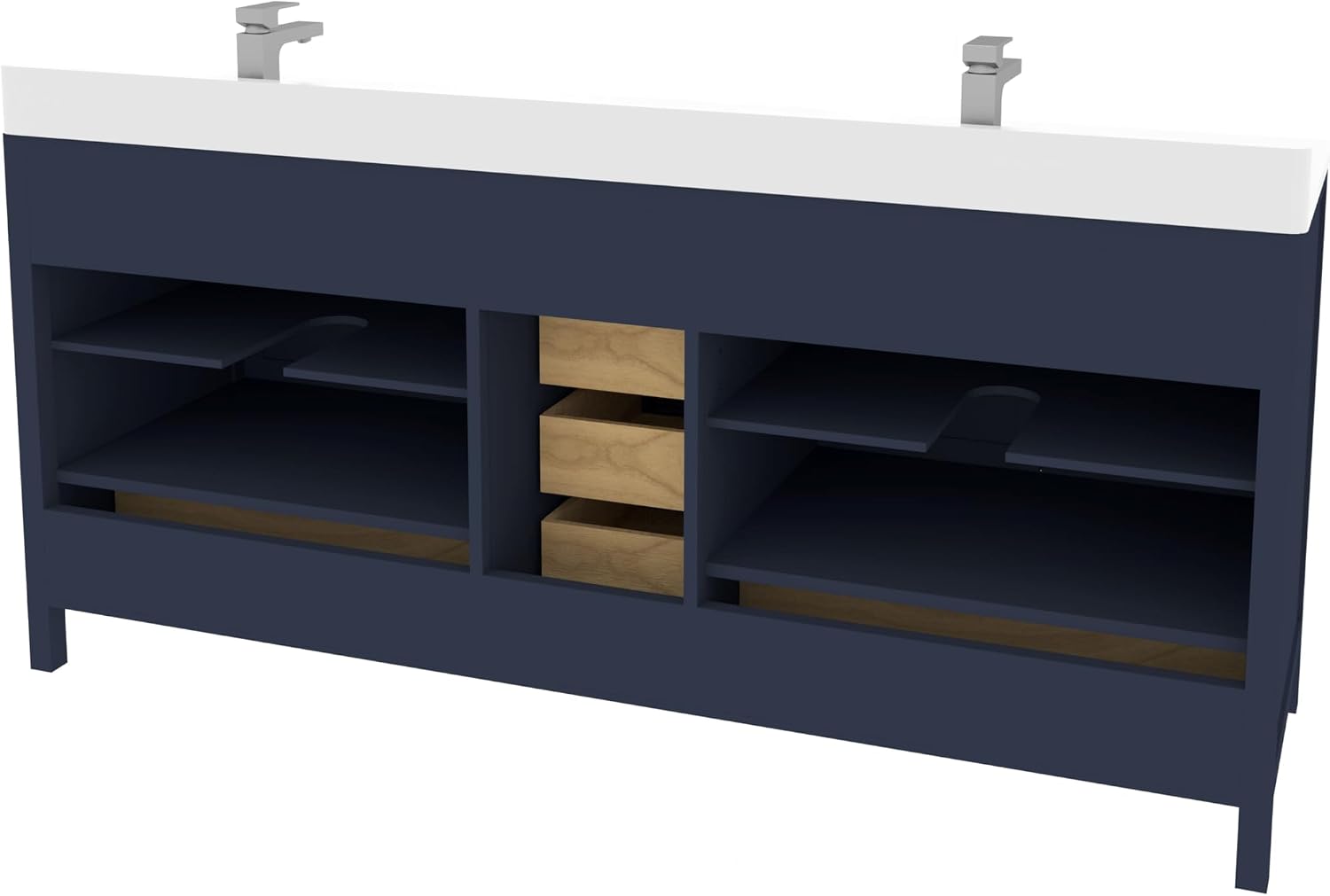 Ayna Decors Rooh 72 Inch Navy Blue Bathroom Vanity with Sink, Quartz Countertop, 4 Soft Closing Doors and 5 Full Extension Drawers, Brushed Nickel Hardware