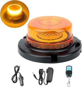 Remote Control Beacon Light, Rechargeable Wireless Amber Flashing Lights with Magnetic,15 Modes, High Low Brightness for Snowplow Tow Work Trucks Tractor