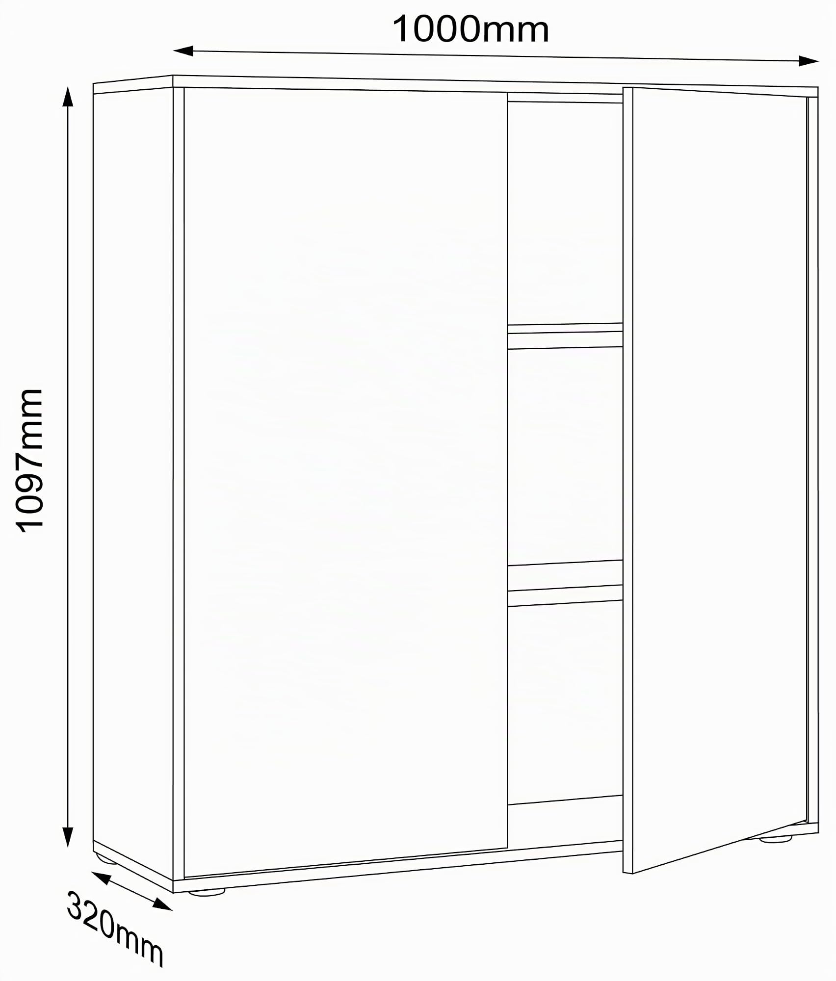VCM Holz Büroschrank Ordner Aktenschrank Büromöbel Schrank Salia 3-Fach Breite 100 cm Drehtüren
