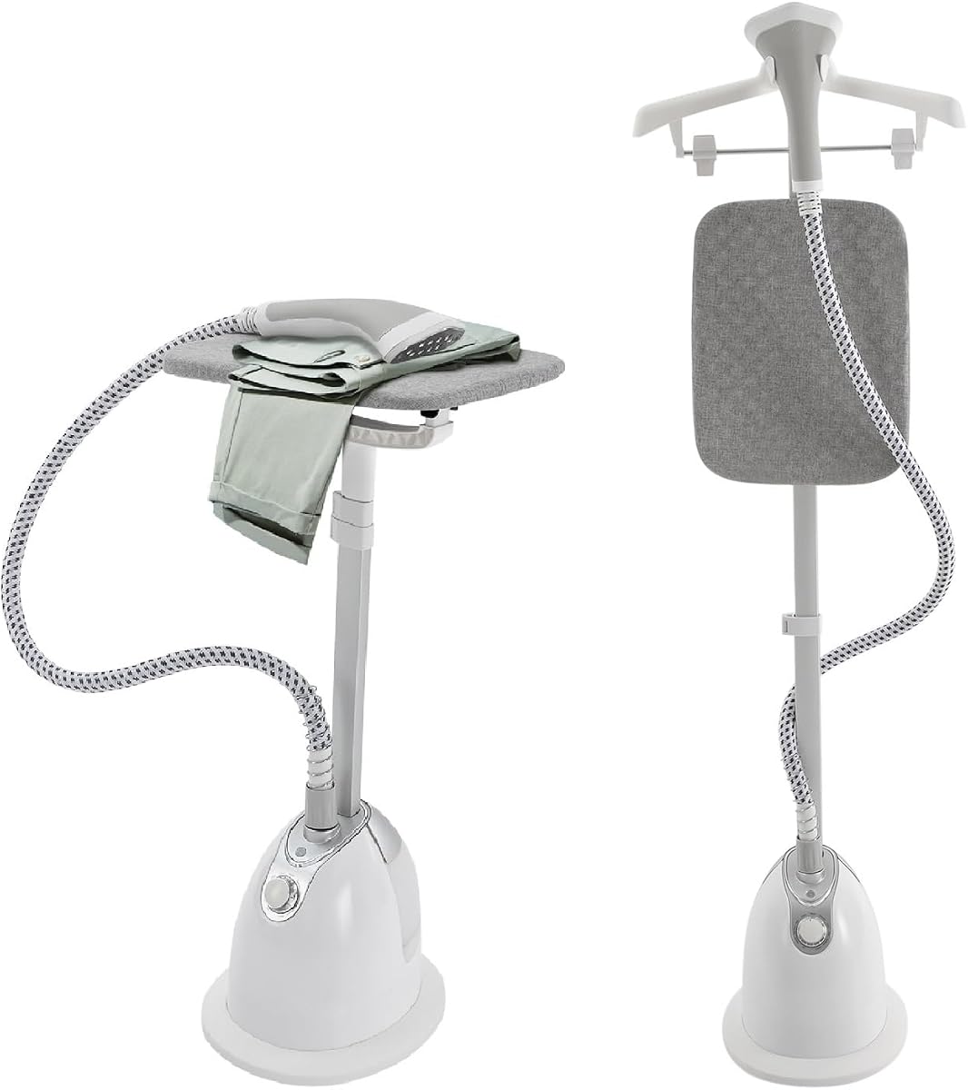Vaporizador de pie para ropa, vaporizador de ropa con tanque de agua de 1,4 L, vaporizador de ropa con 10 engranajes ajustables, vaporizador de pie de altura ajustable se calienta rápidamente en 45 s (blanco)