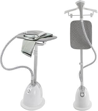 Standing Steamer for Clothes, 1350W Professional Garment Steamer with Ironing Board, 3 Adjustable Heights, 47oz Water Tank, Wrinkle Remover for Suits, Shirts, Curtains White