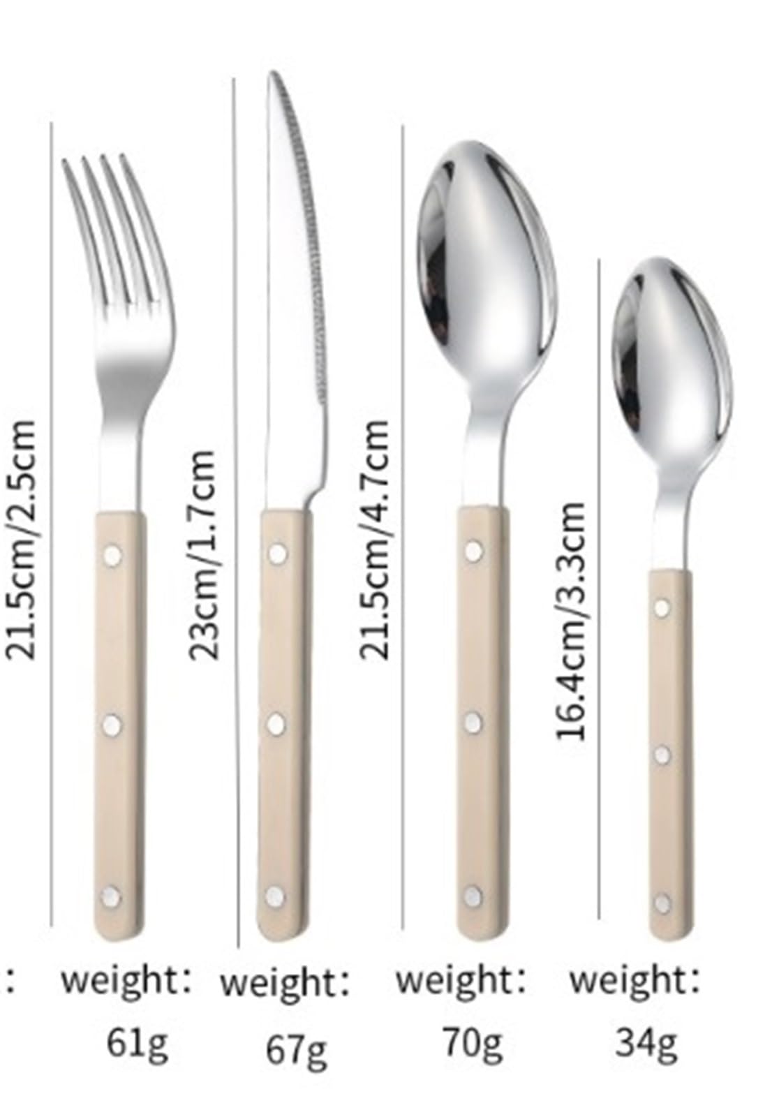 Juego de Cubiertos Juego de vajilla 4 piezas con mango beige, cuchillo, tenedor, cuchara, cubiertos acero inoxidable, cocina occidental