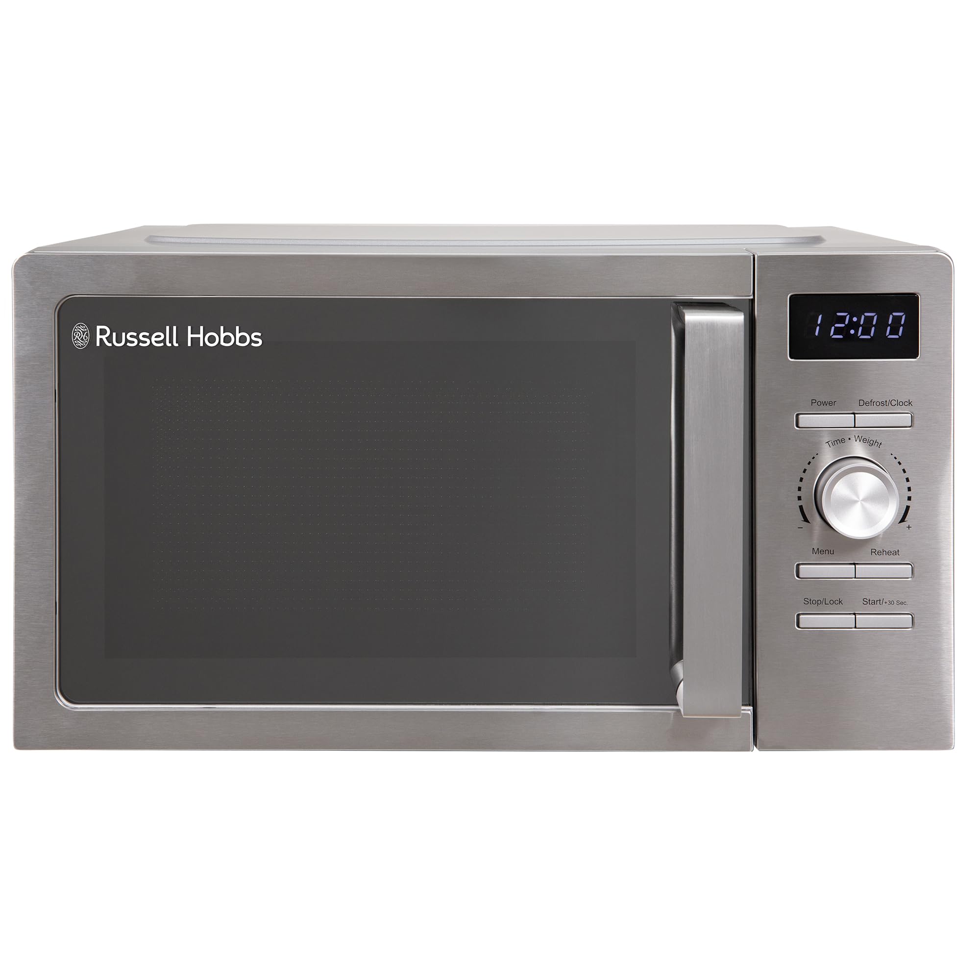 Russell Hobbs Micro-onde numérique en acier inoxydable 20 litres 800 W Solo Digital avec 5 niveaux de puissance, fonction de décongélation et nettoyage facile, minuterie de 60 minutes, 8 menus