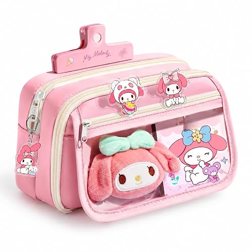 AKVANAR Panda Pencil Case,Cute Design Large Capacity with Transparent Window, Includes Panda Doll and Only 1-Stickers (Pink)