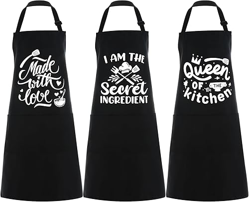 Juego de 3 delantales de cocina para mujer con citas divertidas, delantales de bolsillo con lazo ajustable en la cintura, bonitos delantales para