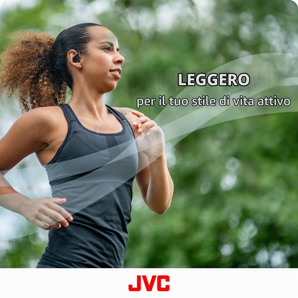 JVC HA-NP40T-B, cuffie Nearphones True Wireless Open-Ear con ganci per l'orecchio Pivot Motion, magnete al neodimio da 16 mm, Bluetooth 5.4, 26 ore di riproduzione - Nero