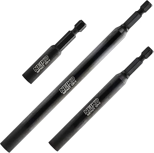 NEIKO 11403A - Juego de soporte magnético para brocas  3 piezas  2-38, 4 y 6 Acero Cr-V premium  Diseño de vástago hexagonal de 14 pulgadas