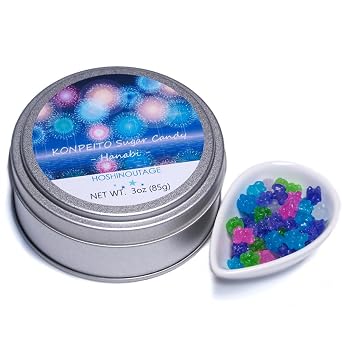 HOSHINOUTAGE Konpeito Japanese Star Sugar Candy With Cute Tin 3oz 85g Hanabi