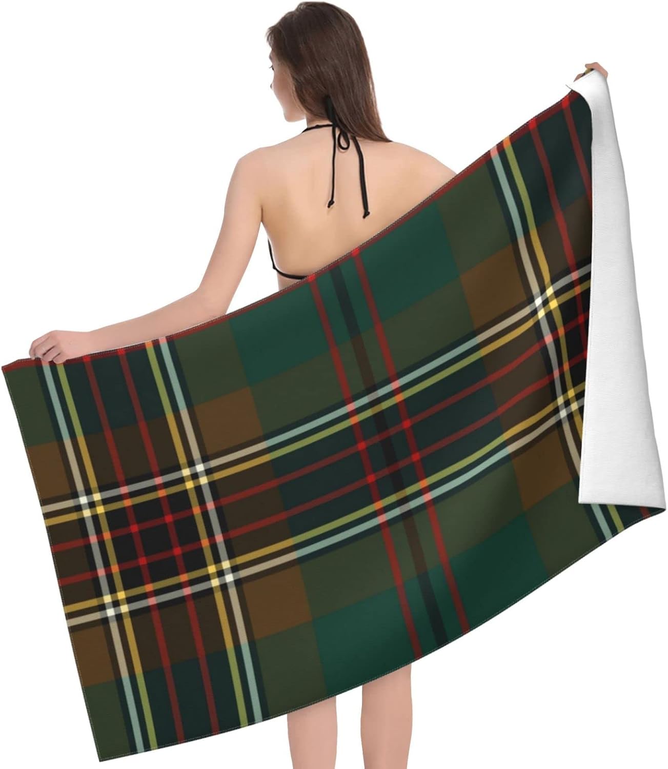 Brown and Green Plaid Murphy Tartan Beach Towels Oversized Soft High Absorbent Quick Dry Bath Towels Pool Towels Travel Beach Towels for Kids Adults