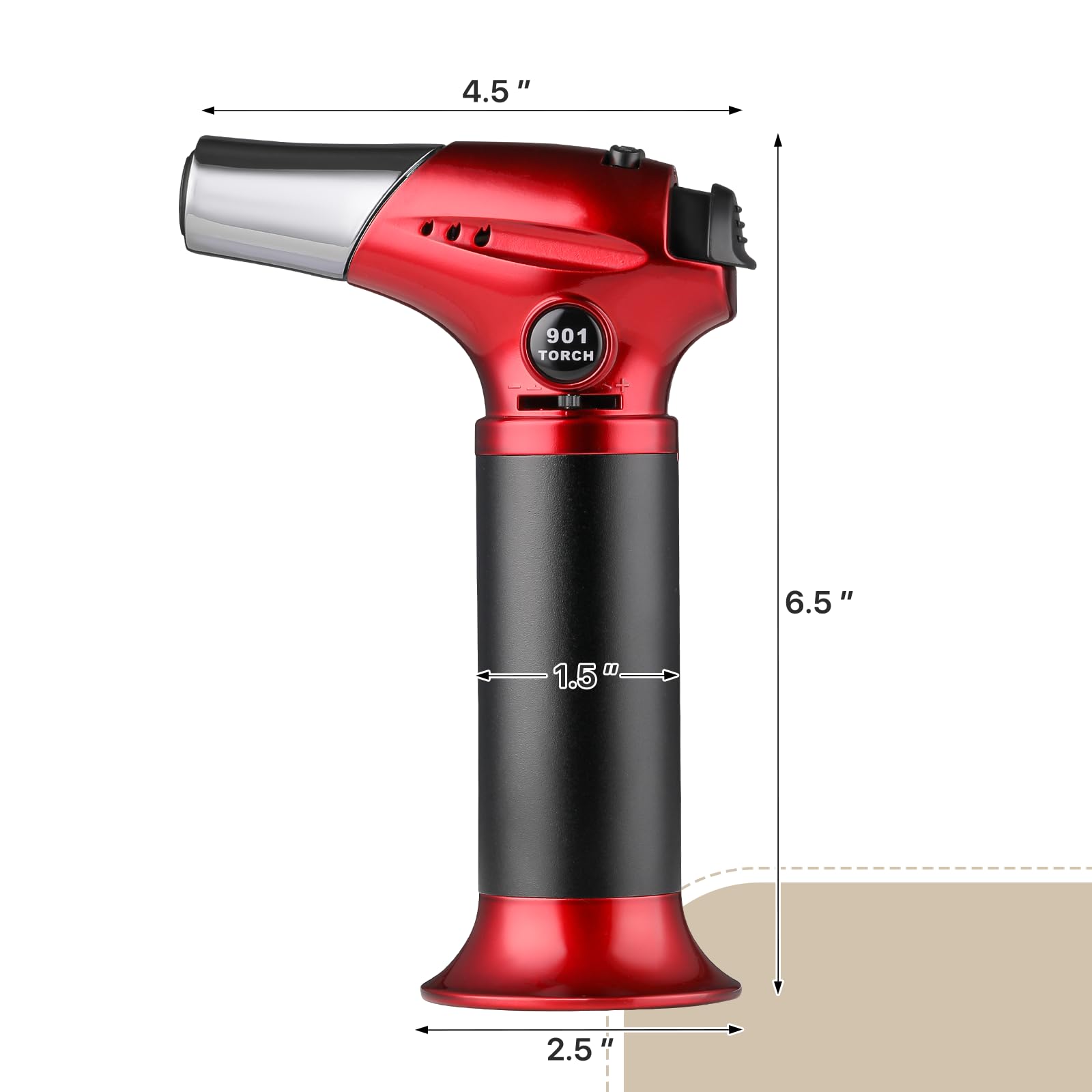 Athena Collection Refillable Butane Torch Set of 2 Adjustable Flame Torch Lighters Portable Butane Lighter Cooking Blow Torch Kitchen Torch with Safety Lock for BBQ, Baking, Handicraft Making, Red