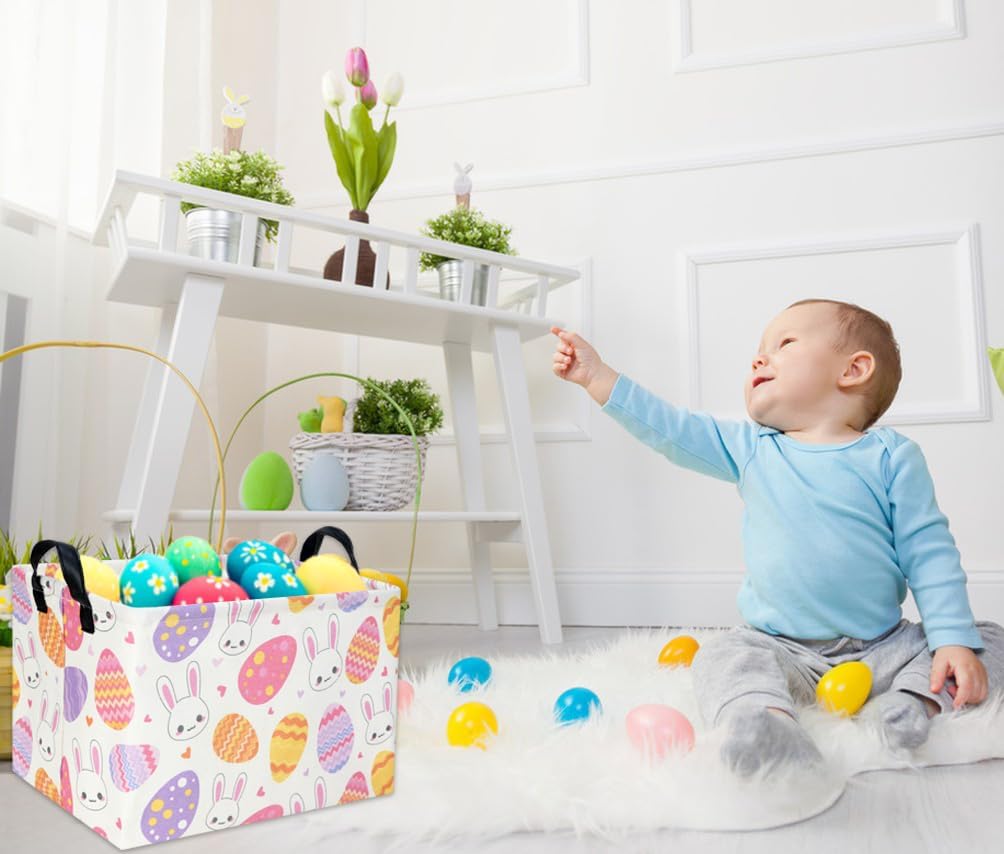 Rectangular 3Pack Easter Baskets Gift Bins Empty Pink Bunny Kids Storage Basket Baby Boy Baskets Kids Toy Storage Bin Organizer Box.(3Pack Easter Basket)
