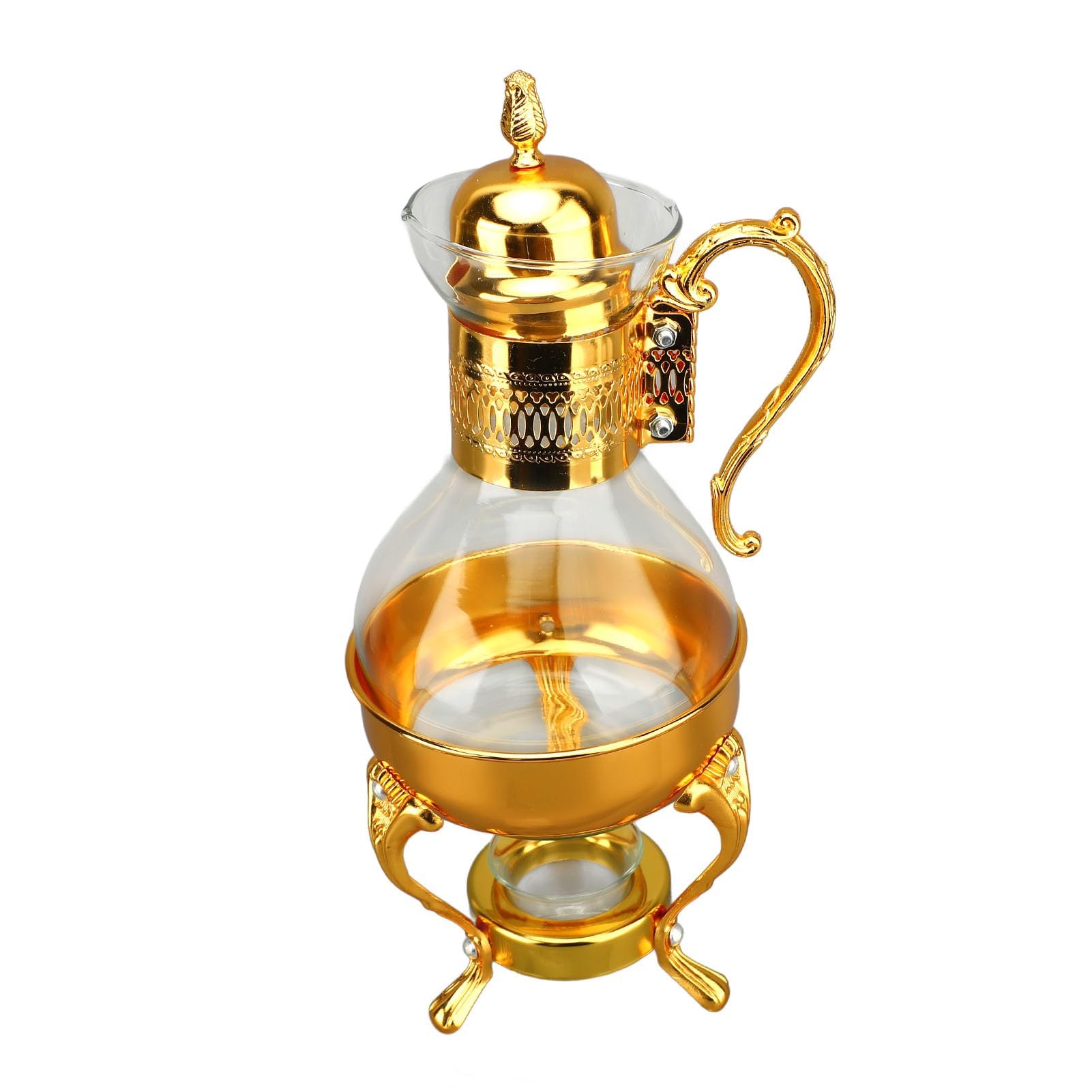 Glas-Set, Glas-Kaffeekanne, Glas- mit Stövchen, türkische, Vintage-Stil, Teekessel, klare Glas- mit Deckel und Tasse (Gold)