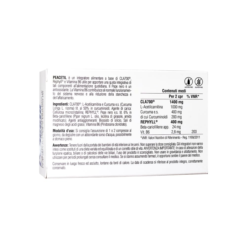 Integratore 100% naturale per nervi infiammati, neuropatie e fibromialgia | con L-Acetilcarnitina, Curcumina, Beta-Cariofillene e Vitamina B6 | 30 compresse| PG Pharma