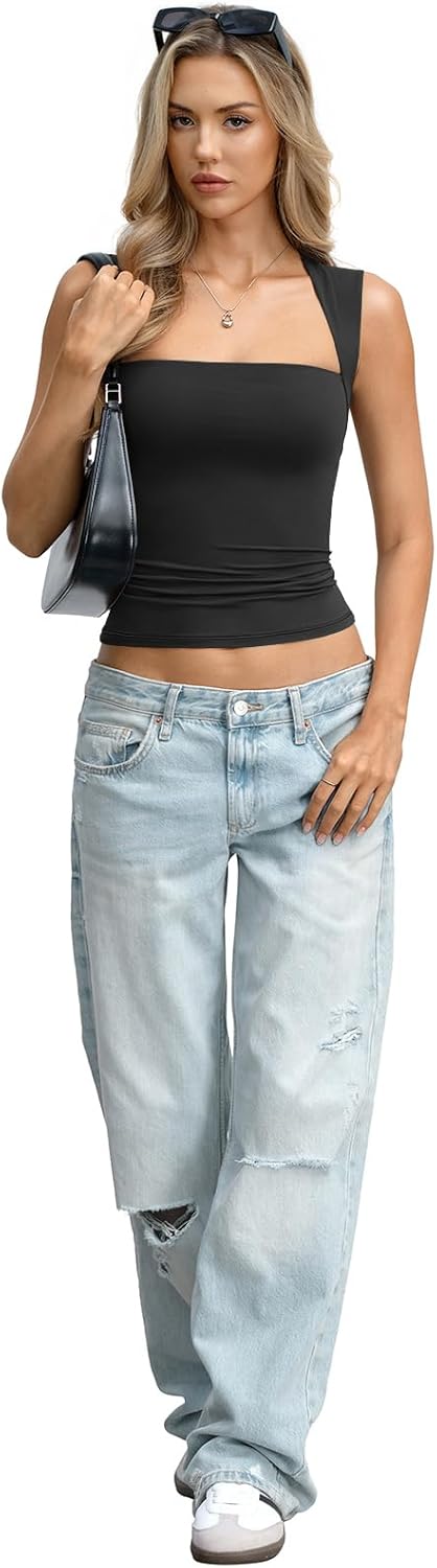 Womens Double Lined Square Neck Tank Tops Basic Slim Fit Sleeveless Shirts Y2K Summer Going Out Outfits 2026 - Image 6