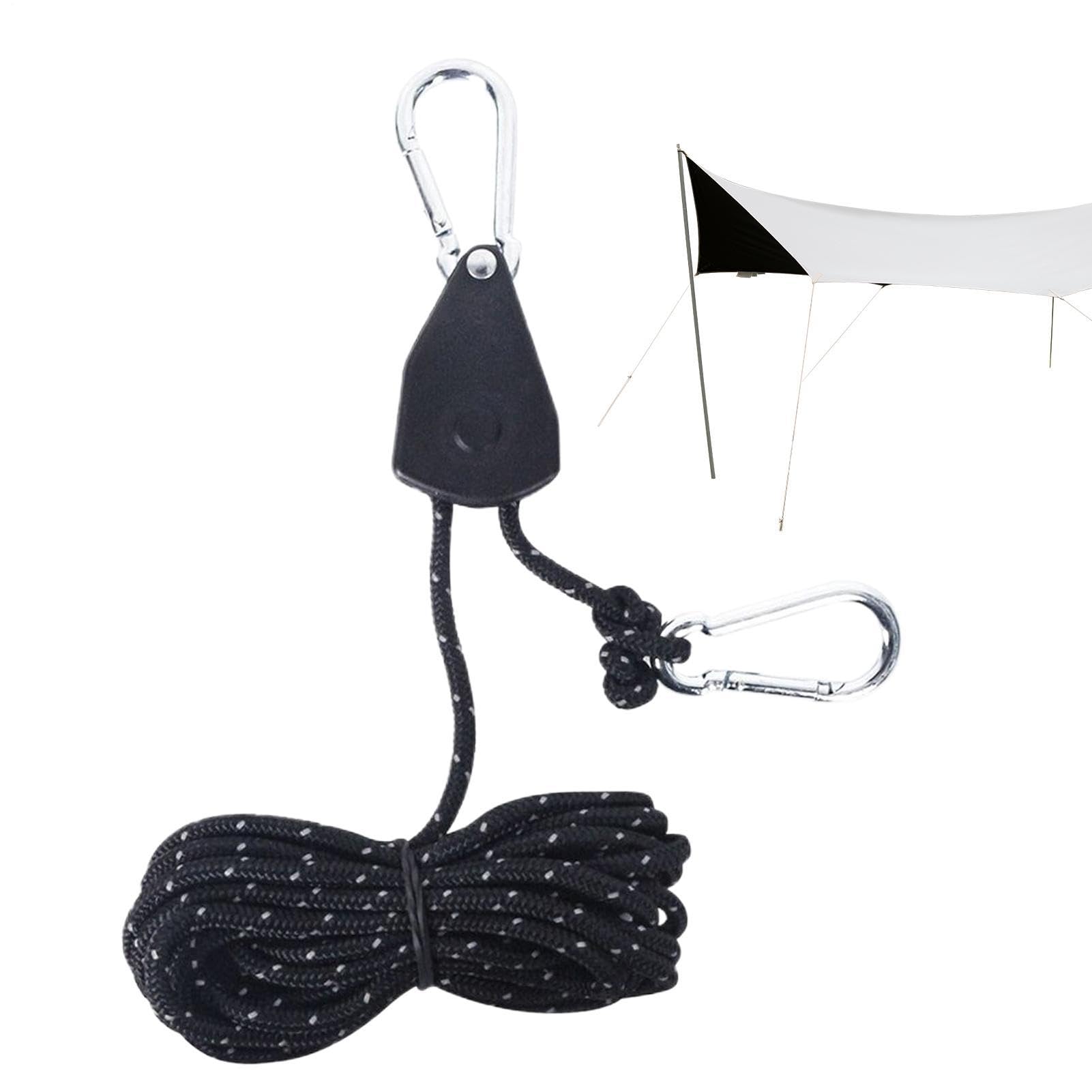 Windproof Tension Cord - 5m Rope Tie Down Ratchet Strap Set, Adjustable Heavy Duty Securing Cord, Outdoor Tensioner Camping Tent Awning Tarp Boat Car Truck Motorcycle Trailer Use
