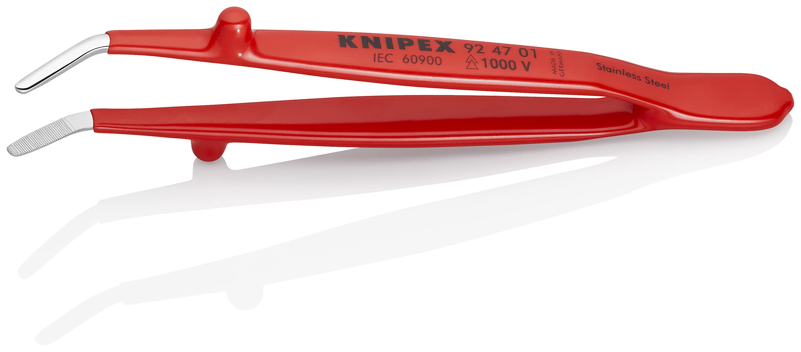 KNIPEX Tools 92 47 01 Stainless Steel Gripping-30°Angled Tweezers-1000V Insulated, 5-1/2", Red - Image 3