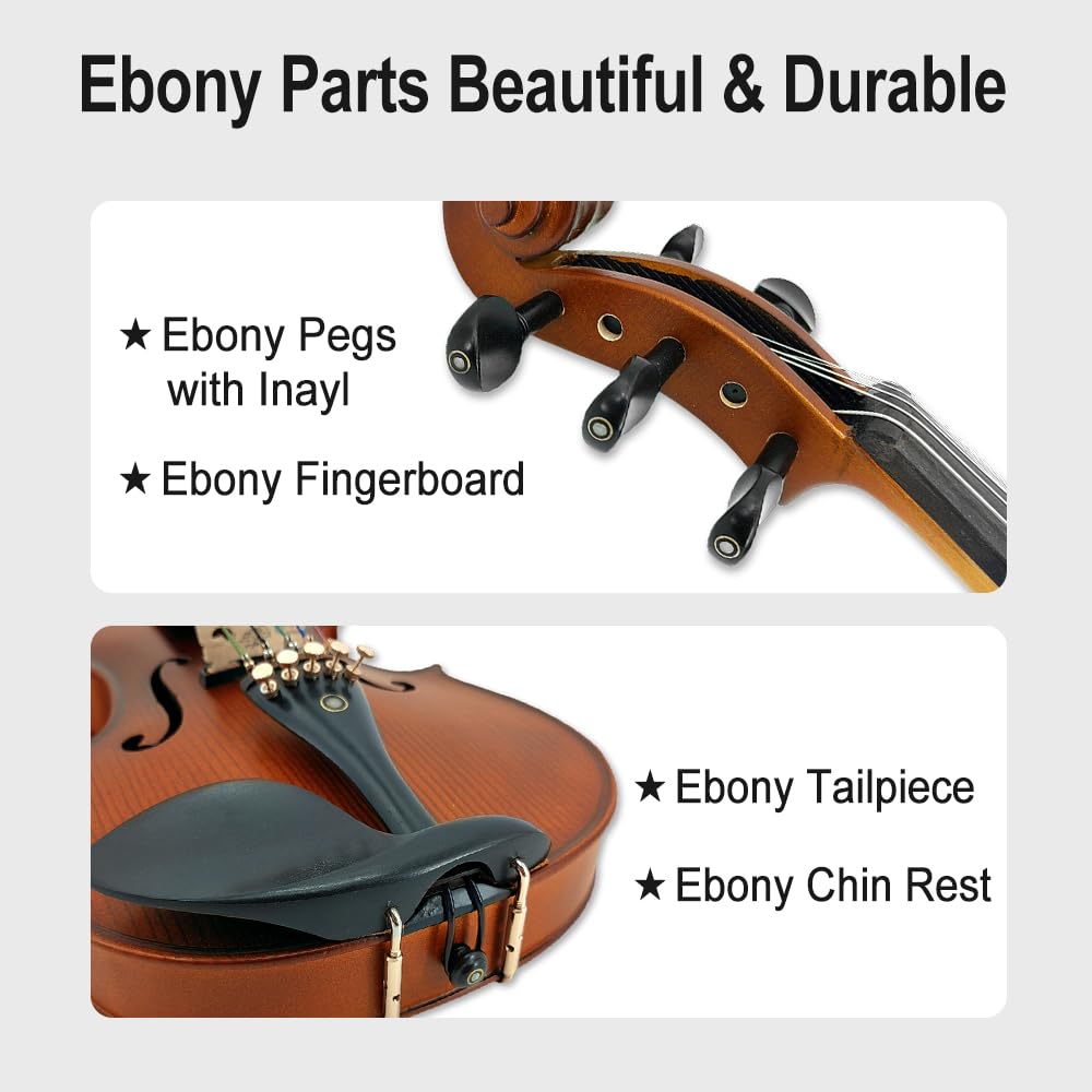Violino elettrico / acustico 4/4 full size a 5 corde in abete massello d'acero con accessori in ebano, perfetto per palco con custodia, arco, cavo, colofonia, ponte, spalliera, panno per la