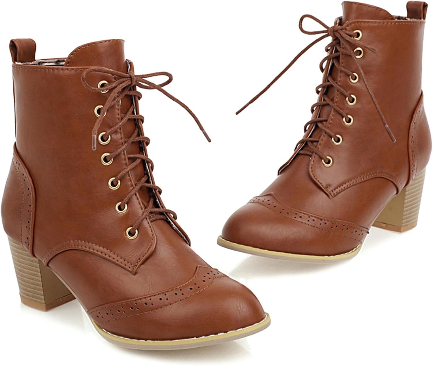 UniqueStride Women's Brogue Ankle Boots Lace Up Bootie with Chunky... - 第 23/35 張圖片