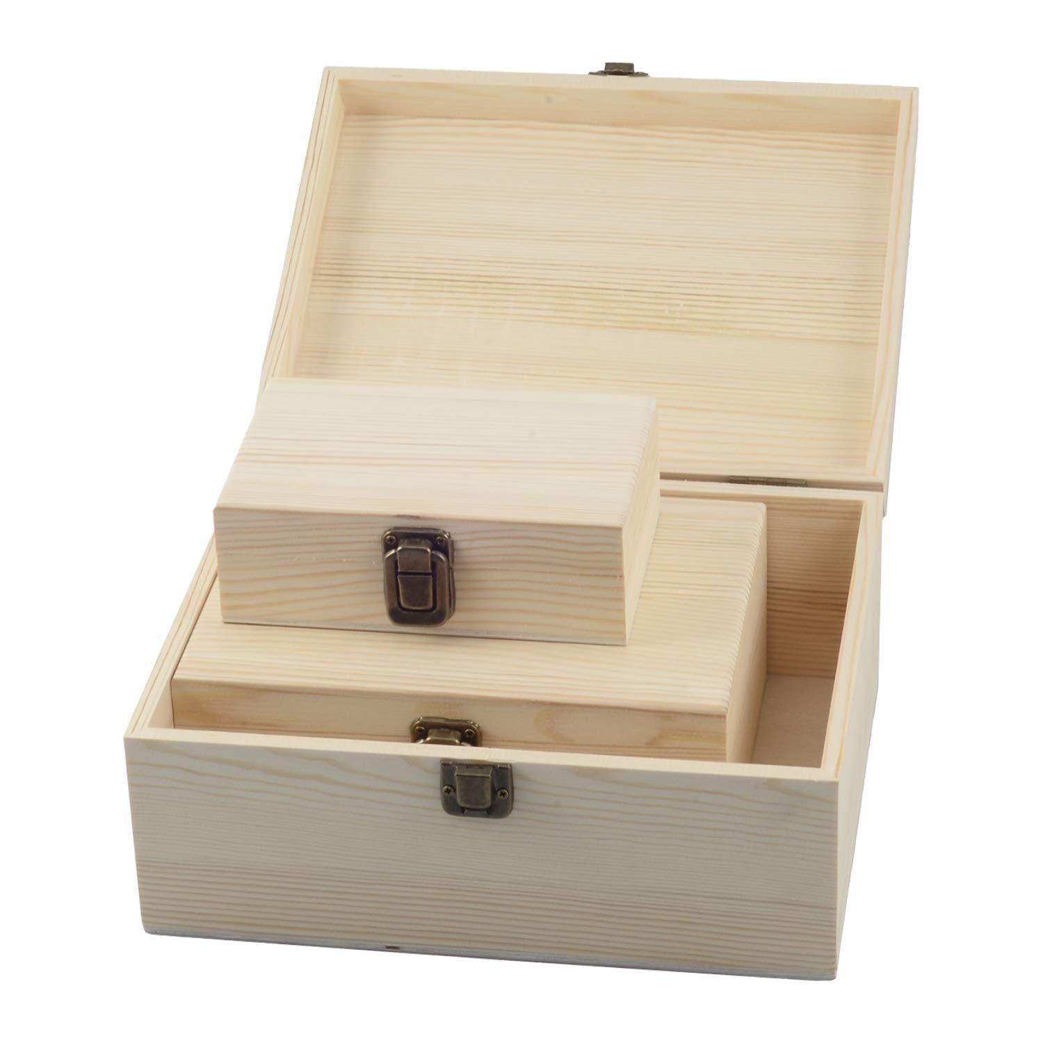 Buy 3Size Pine Wooden Storage Boxes with Metal Hinged Lid, Wooden