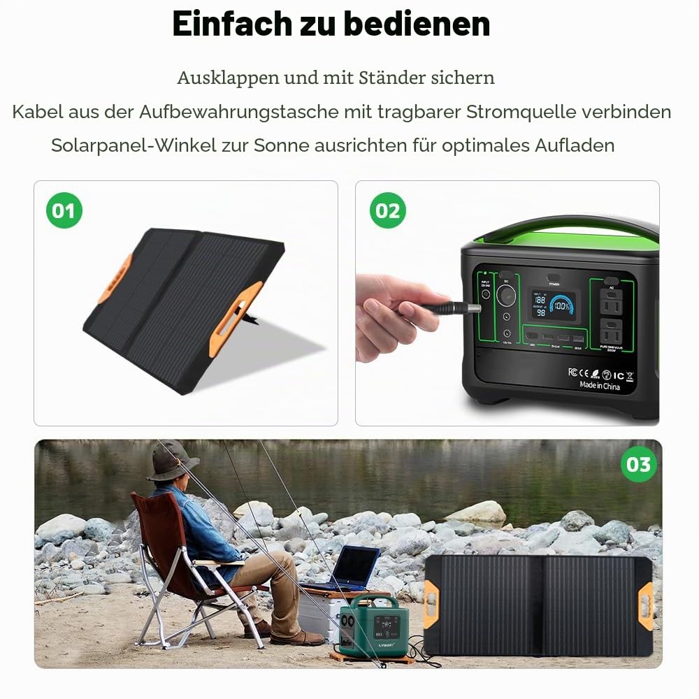 Yinleader 70W Falttragbares Solarmodul, 23% Umwandlungseffizienz, Wasserdicht Tragbares Ladegerät Solarstrom Solarpanel für Camping, Wohnmobil Outdoor Aktivitäten​ Roadtrips