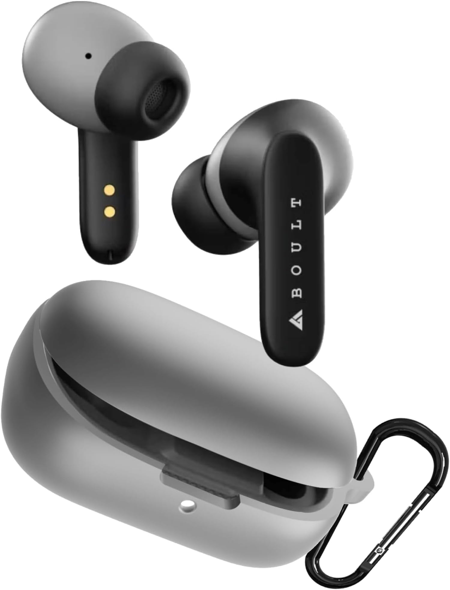 Sounce Earphone Case Cover Compatible for Boult Audio Z20, Soft Silicone Skin Case Cover Shock-Absorbing Protective Case with Keychain [Front LED Visible] - Grey