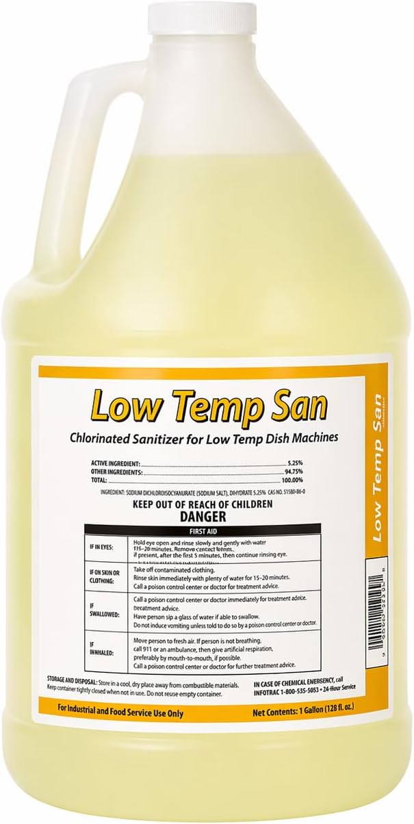 Low Temp Commercial Dish Machine Sanitizer, 1 Gallon Concentrated Liquid, 4 Case Pack