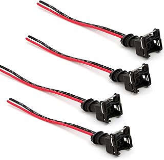 4 PCS Fuel Injector Connector, Injector Socket with Extended Pigtail Wiring Harness, Waterproof Shell + Copper Core Plug, for Most Vehicles (Black)