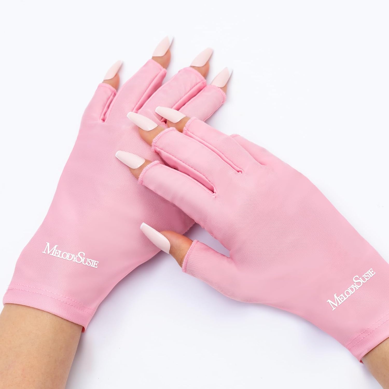 MelodySusie Premium UV Protection Gloves for Manicures, Cool Feeling Fabric,Professional UPF50+, UV Gloves for Gel Nail Lamp, Anti UV Light, Skin Care Fingerless Design, Pink MelodySusie Premium UV Protection Gloves for Manicures, Cool Feeling Fabric,Professional UPF50+, UV Gloves for Gel Nail Lamp, Anti UV Light, Skin Care Fingerless Design, Pink