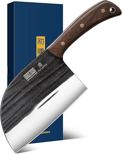 HOSHANHO Cuchillo de chef serbio de 6.5 pulgadas, cuchillo de carnicero de acero de alto carbono para cortar carne, cuchillo de carnicero forjado