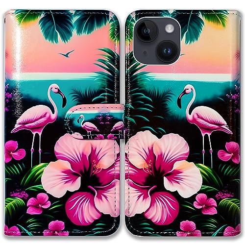Bcov Case for iPhone 15,Pink Flamingo Flowers Bird Leather Flip Phone Case Wallet Cover with Card Slot Holder Kickstand for iPhone 15 by Bcov - Used condition - US$11.11