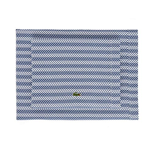 Image of Lacoste 100% Cotton Percale Sheet Set, Herringbone Print, Vintage Indigo, Twin