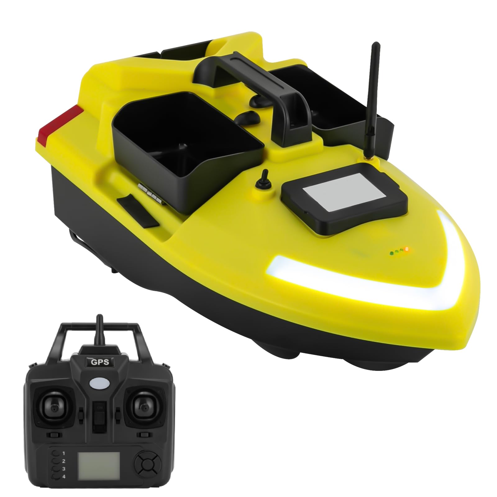 Kreiaoer RC Fishing Bait Boat with GPS, Dual Motor Fish Finder with Night Light Signal 1640ft Remote Control Range, Support Route Calibration, 4.4 lbs Loading for Professional Fishing (Yellow) : Toys
