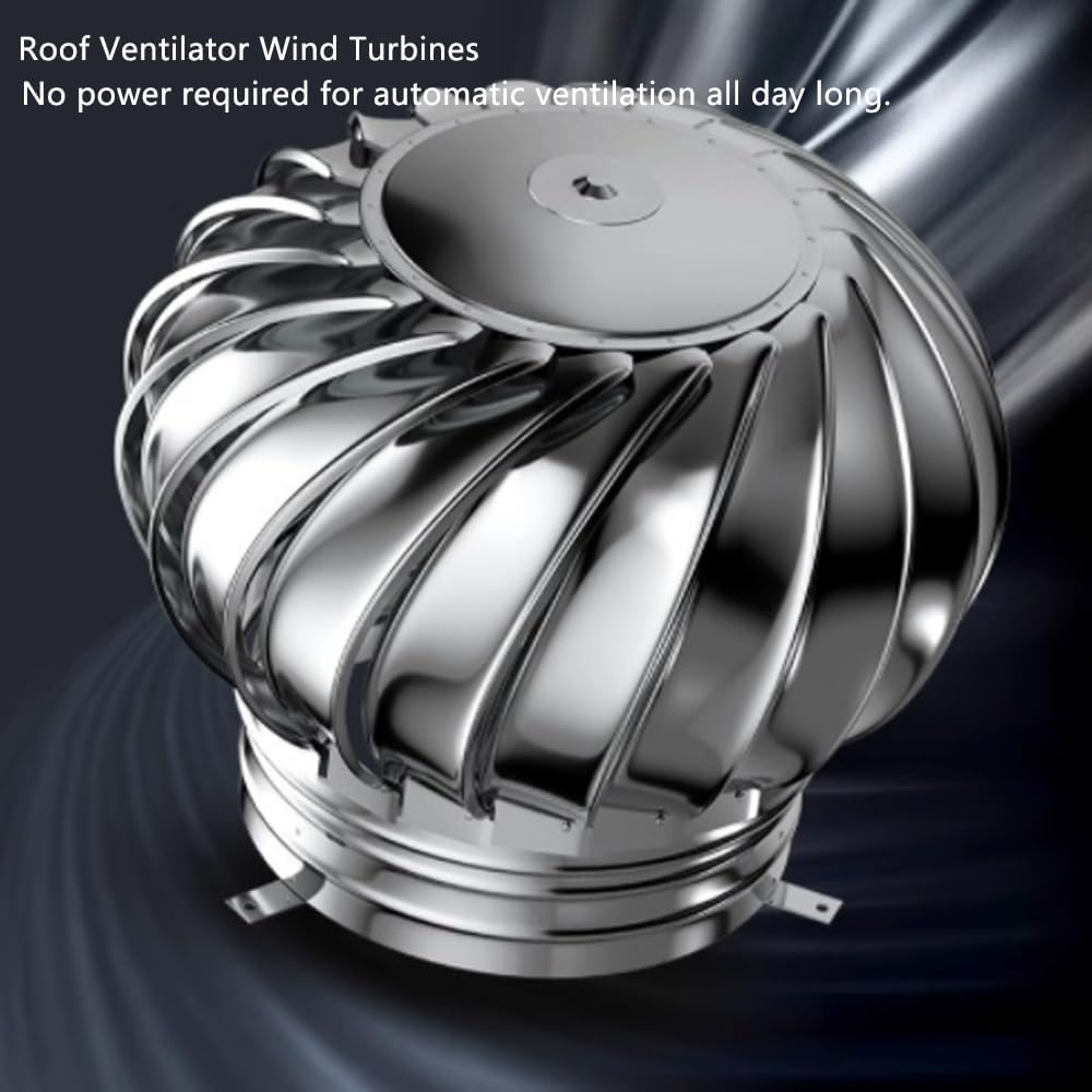 4in 6in 8in 10in 12in Roof Vent Cap Rotating Roof Turbine Ventilator, 304 Stainless Steel, Factory Attic Farm Flue Exhaust Hood(150mm/6in)