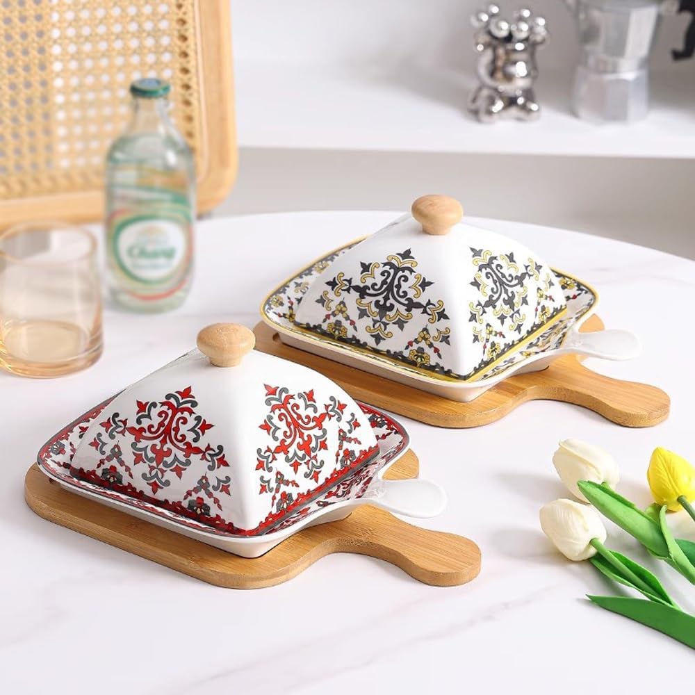 Butter Dishes Ceramic Butter Dish, Butter Dish, Snack Dish with Lid, Small Dish, Plate Butter Storage(Green)