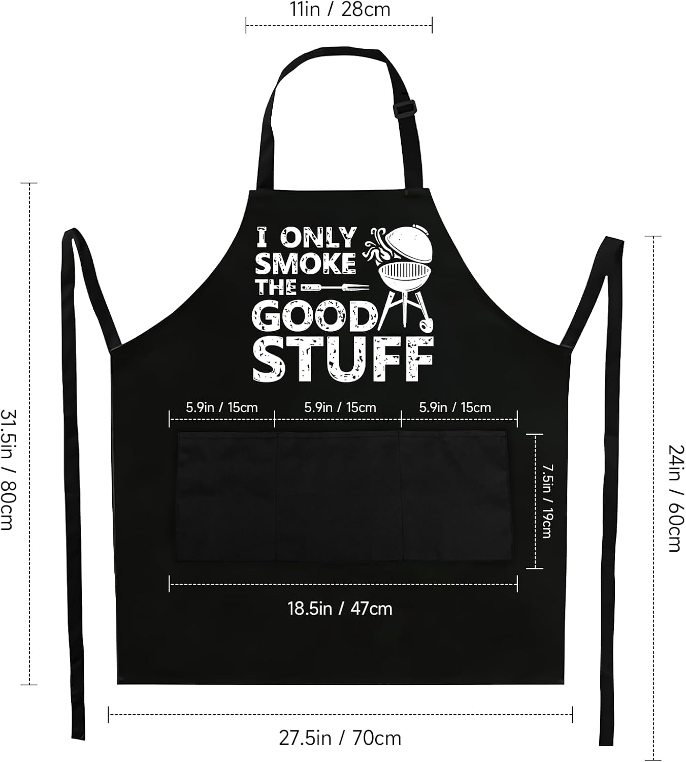 Funny Aprons for Men - Grilling BBQ Chef Kitchen Cooking Apron with Pockets - Father's Day Gifts for Dad, Husband - Image 2