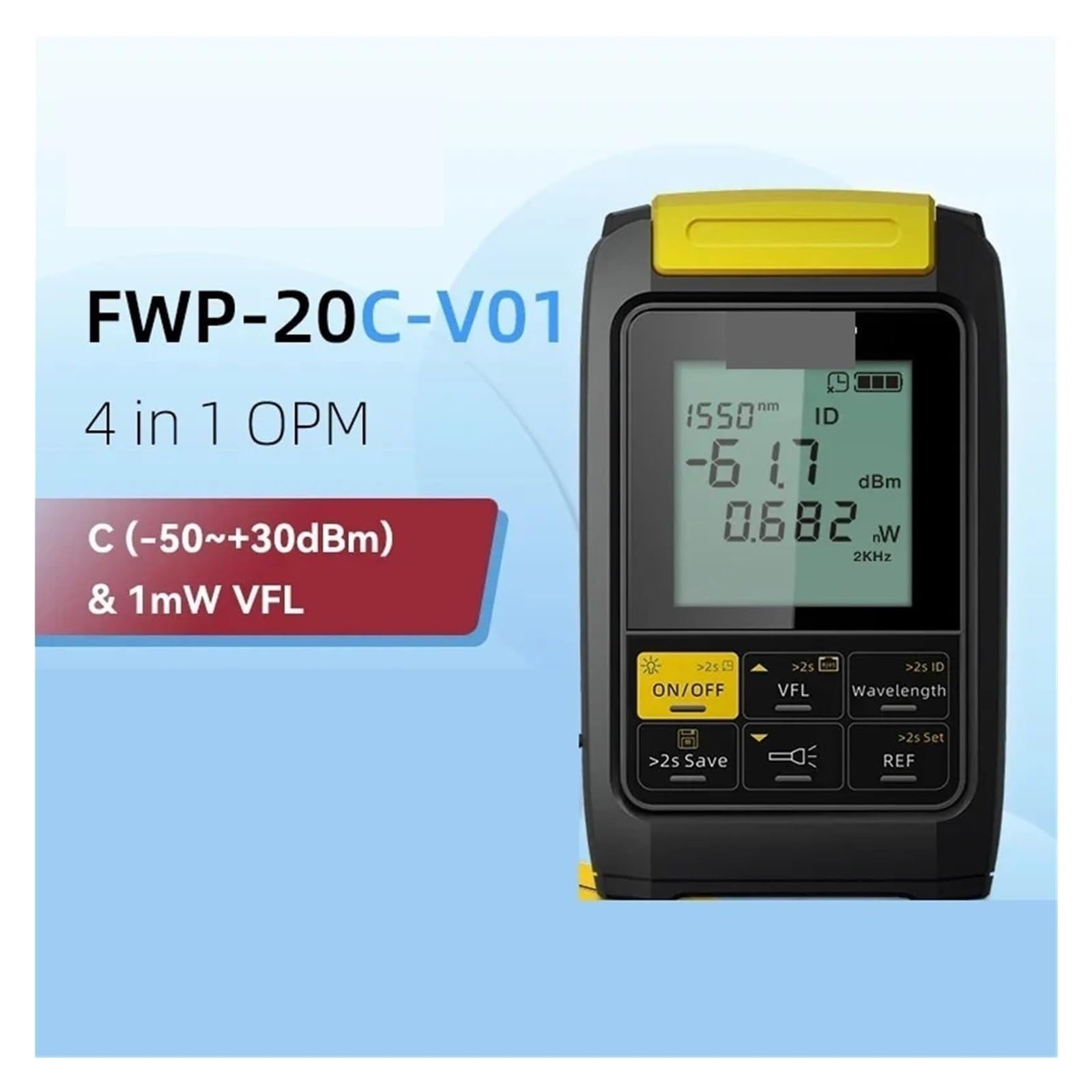 Testeur de Fibre Optique, Testeur De Câbles À Fibres Optiques, Compteur Puissance Optique Multifonction 4 En 1, Localisateur Visuel Défauts Réseau 1mW 20mW 30mW VFL,pour Câbles(FWP 20C V01)