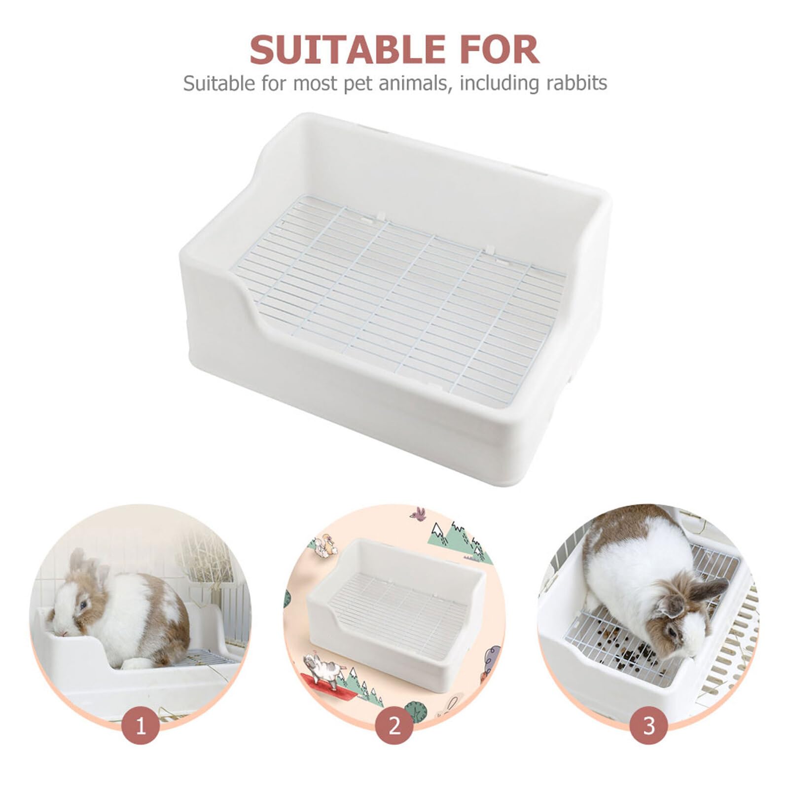 Lettiera per Conigli e Design a Parti Separate in Plastica Bianca con Ingresso Ridotto Cassetta Igienica Riutilizzabile per Animali Domestici in Gabbia