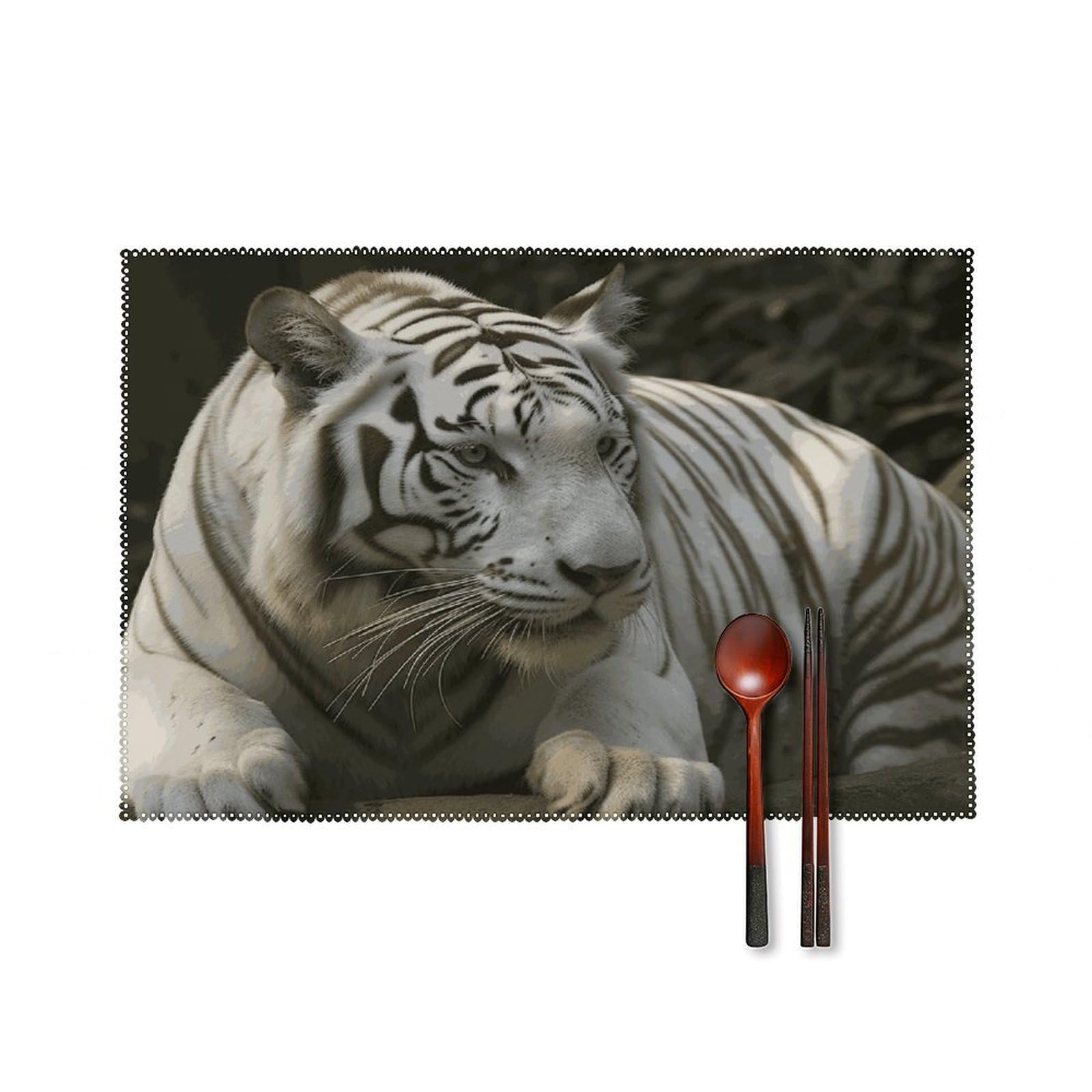 White Bengal Tiger Placemats Set of 4 Heat Resistant Non-Slip Place Mats for Dining Table Washable Placemat Wipeable Dining Table Mat Canvas Place Mats Dining Table Decor