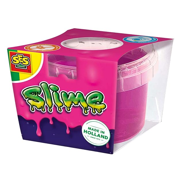 SES Creative 15042 - Slimo Rosa neón en Vaso de 140 g - Juguete de neón Luminoso - Jugar con Limo