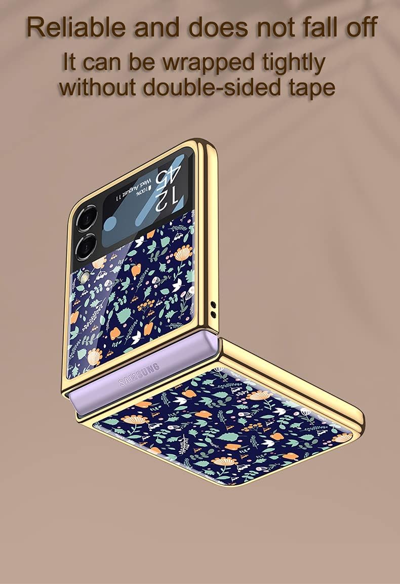 SHIEID Z Flip 3 Case, Z Flip 3 Case Ultra-Thin Tempered Glass Phone Case Protective Cover for Galaxy Z Flip 3 5G Fashion Electroplated PC Back Cover, Flowers-1