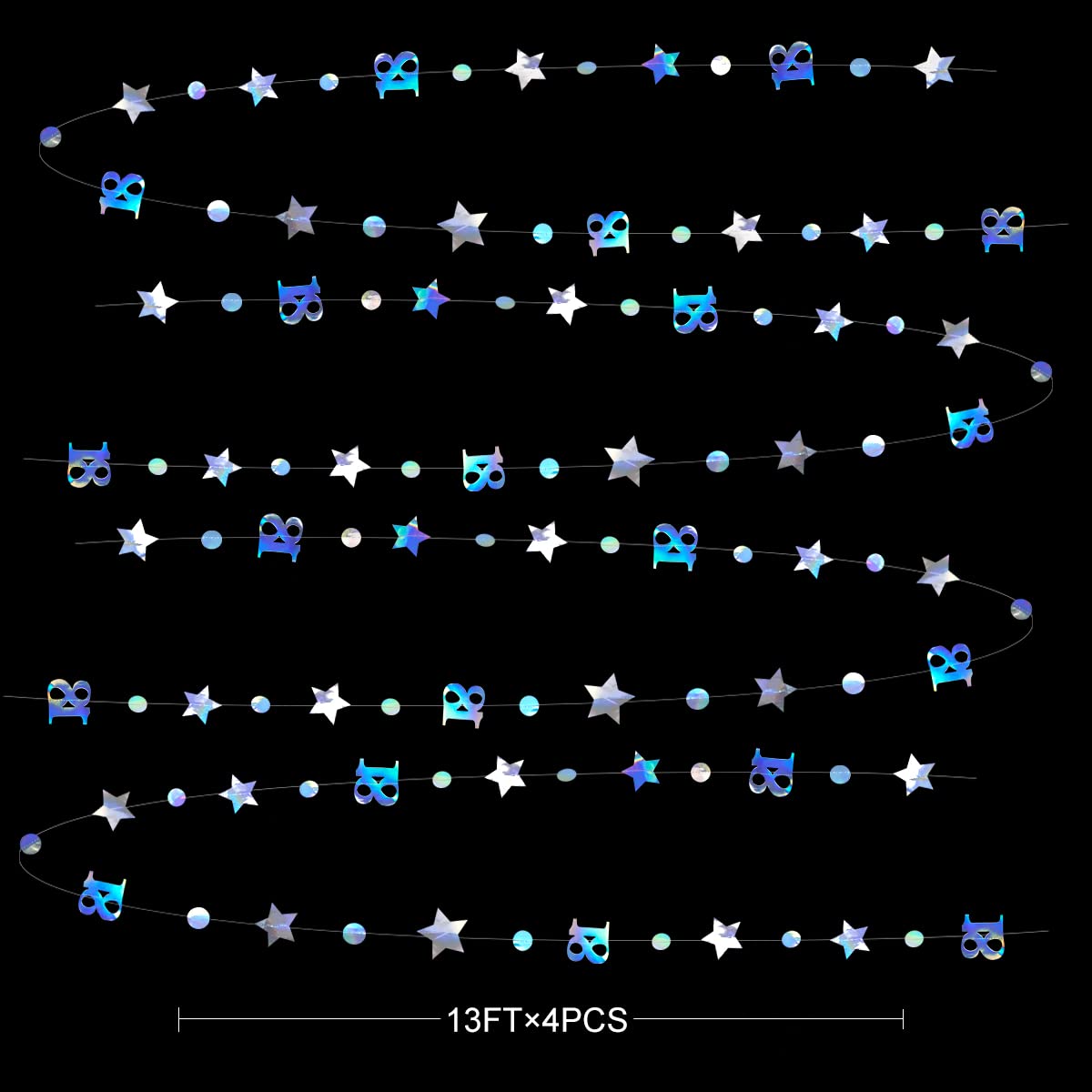 pinkblume Iridescent 18th Birthday Decor Number 18 Circle Dot Twinkle Star Garland Kit Metallic Hanging Streamer Bunting Banner Backdrop for Girls Happy Year Old Eighteen Anniversary Party Supplies - Image 3