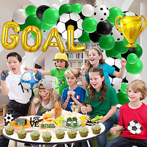 Soccer Balloons Arch Garland Kit, 132Pcs Soccer Party Decoration Supplies With Latex Balloons, Banner, Cupcake Toppers, Foil Balloons For Kids Soccer Birthday Party, 2022 World Cup Decorations #TOP4