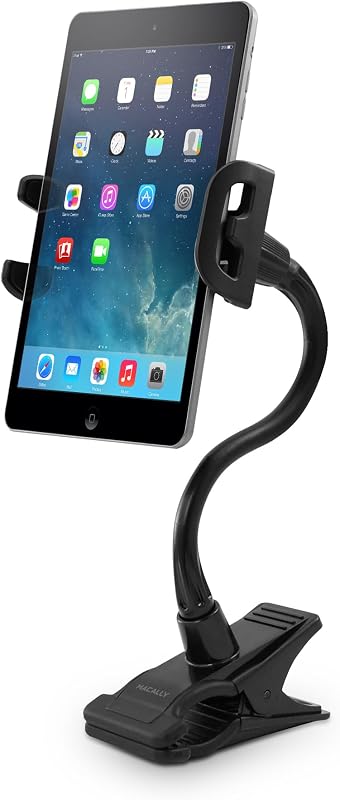 Macally Soporte ajustable para tableta con cuello de cisne y clip para teléfono - Funciona con teléfonos y tabletas de hasta 8" - Soporte flexible para teléfono y tableta con abrazadera de clip para escritorios de hasta 1,75" de grosor (CLIPMOUNT), negro