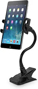 Macally Adjustable Gooseneck Tablet Holder & Phone Clip - Works with Phones & Tablets up to 8” - Flexible Phone Holder & Tablet Mount with Clip On Clamp for Desks up to 1.75” Thick (CLIPMOUNT),Black