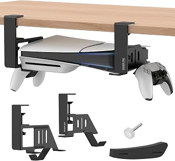 JUSPRO Under-Desk Mount Holder, Compatible with PS5 Pro / PS5 Slim, No Drilling Required, Headphone Stand Included, Horizontal Storage, Disc and Digital Version